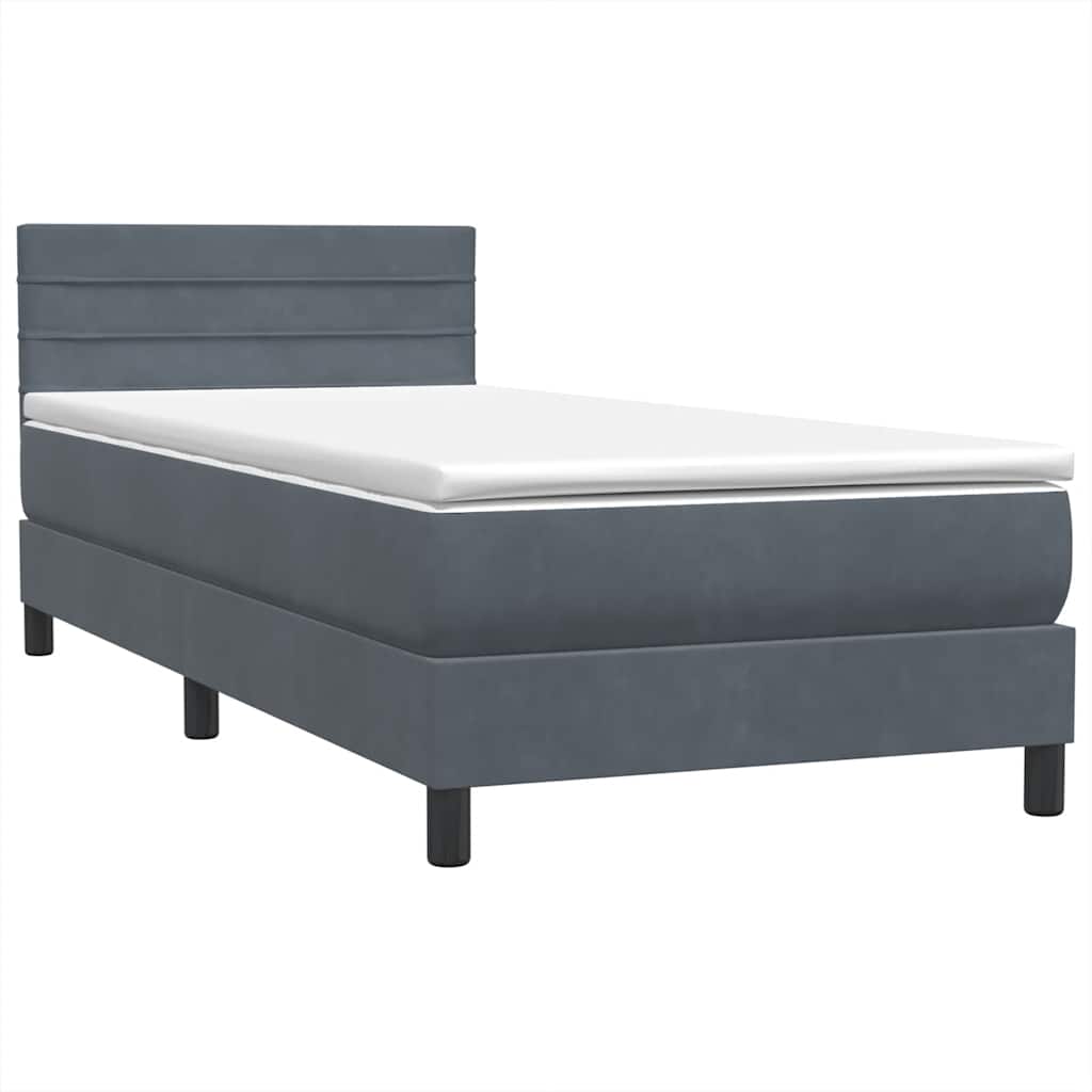 Box Spring krevet s madracem i LED tamno sivi 80x210 cm baršun
