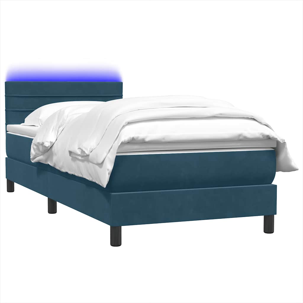 Box Spring krevet s madracem i LED tamnoplavi 80x210 cm baršun