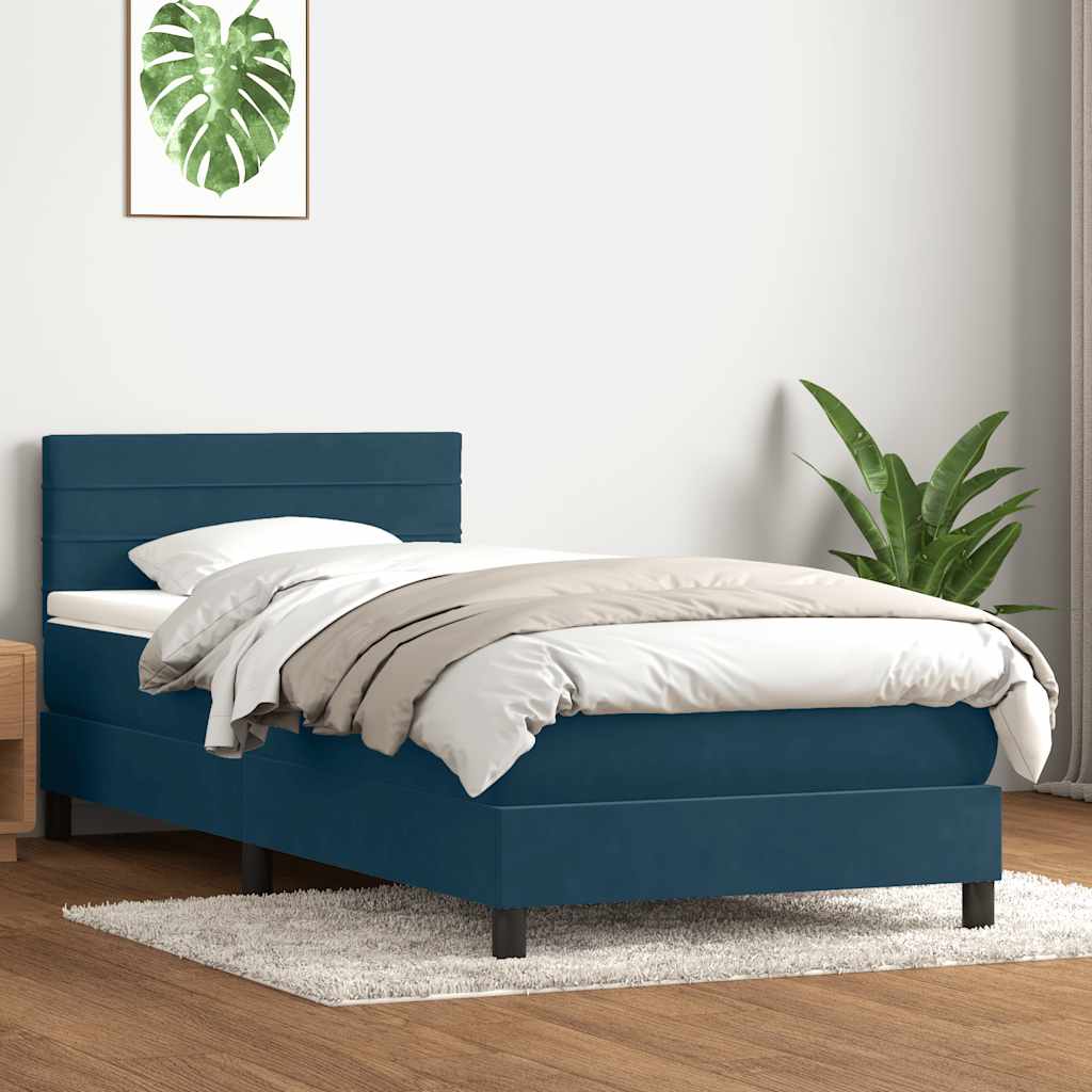 Box Spring krevet s madracem i LED tamnoplavi 80x210 cm baršun
