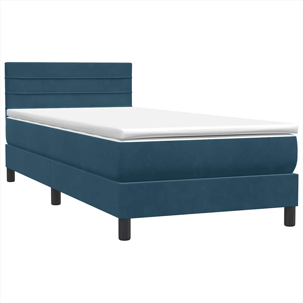 Box Spring krevet s madracem i LED tamnoplavi 80x210 cm baršun