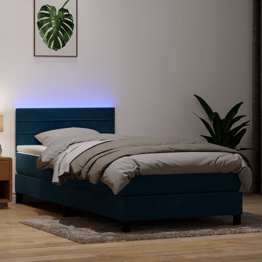 Box Spring krevet s madracem i LED tamnoplavi 80x210 cm baršun