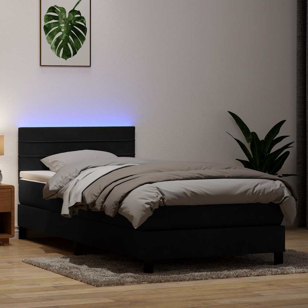 Box Spring krevet s madracem i LED crni 90x210 cm baršunasti