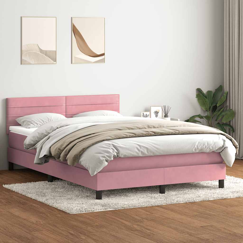 Krevet s oprugama i madracem LED ružičasti 140x210 cm baršunasti