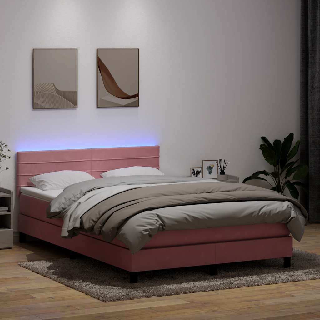 Krevet s oprugama i madracem LED ružičasti 160x210 cm baršunasti
