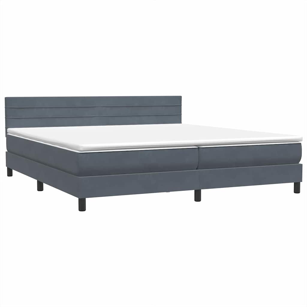 Krevet s oprugama i madracem LED tamnosivi 180x210 cm baršunasti