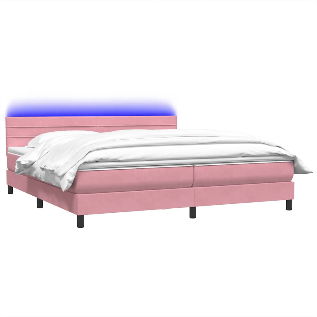 Krevet s oprugama i madracem LED ružičasti 180x210 cm baršunasti