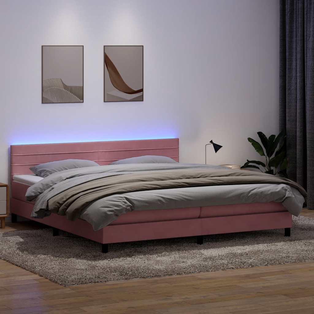 Krevet s oprugama i madracem LED ružičasti 180x210 cm baršunasti