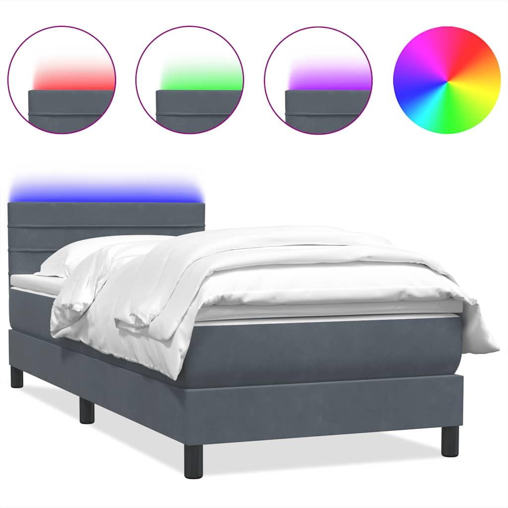 Box Spring krevet s madracem i LED tamnosivi 80 x 220 cm baršunasti