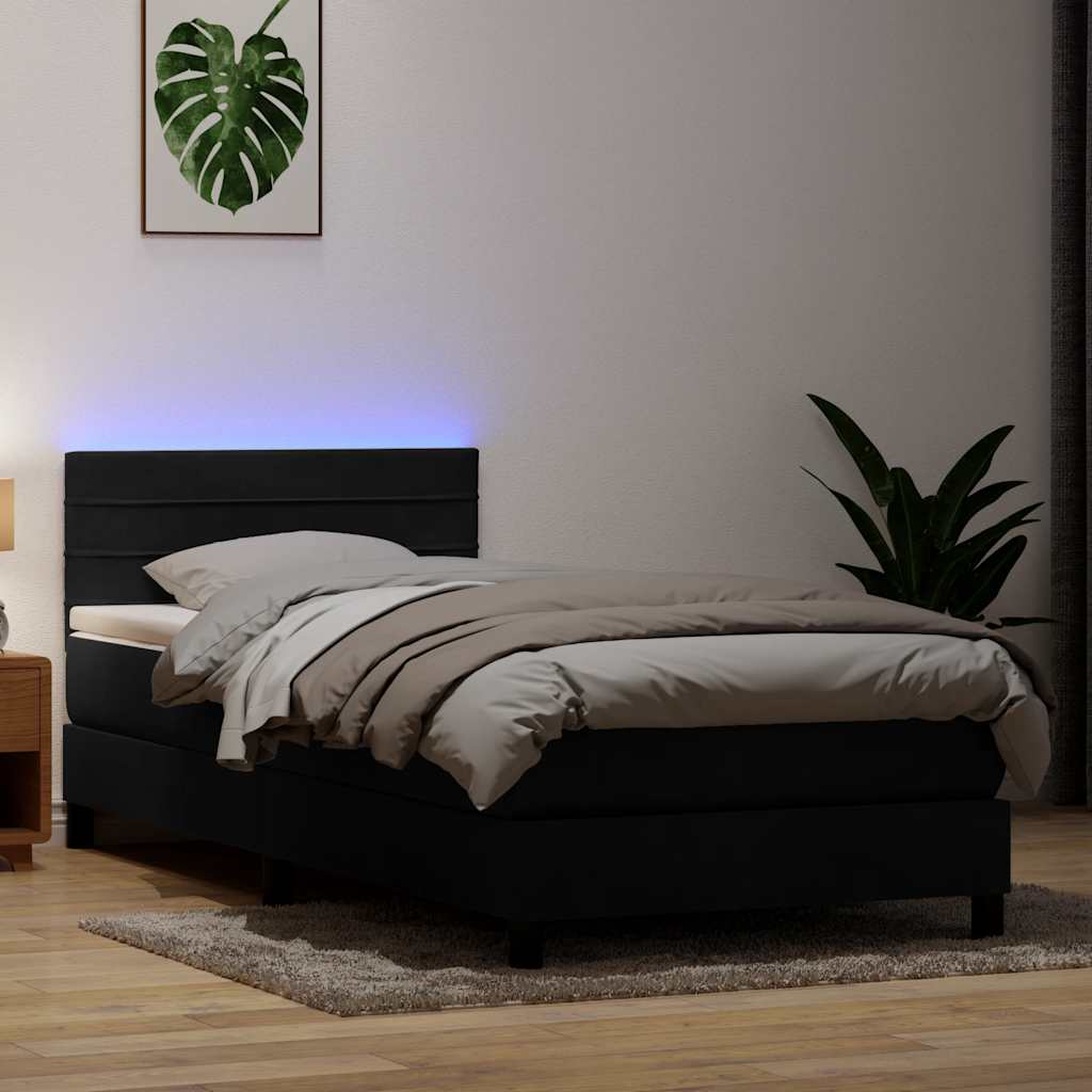 Box Spring krevet s madracem i LED crni 80 x 220 cm baršunasti
