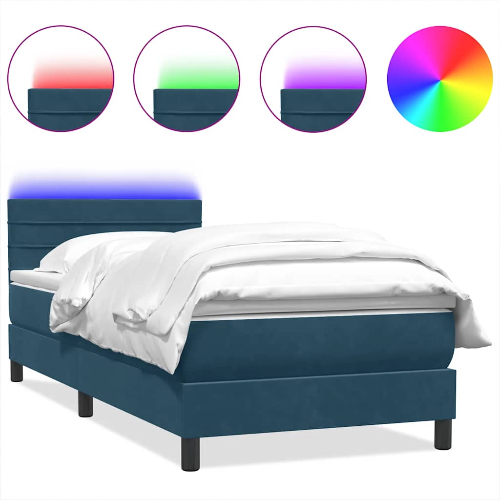 Box Spring krevet s madracem i LED tamnoplavi 80x220 cm baršunasti