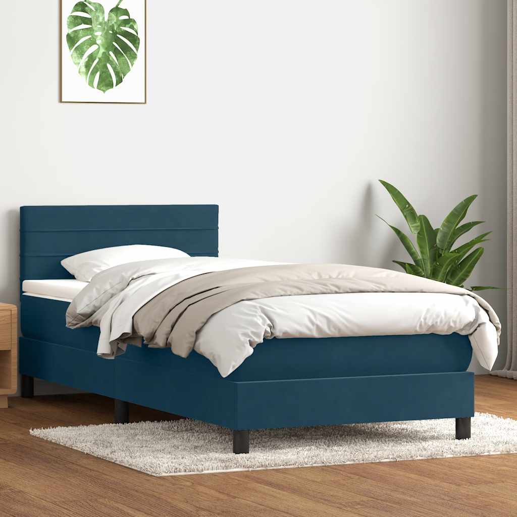 Box Spring krevet s madracem i LED tamnoplavi 80x220 cm baršunasti