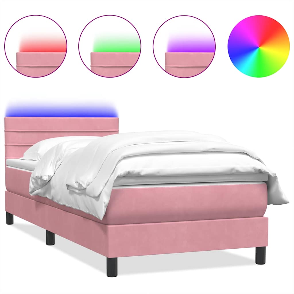 Box Spring krevet s madracem i LED ružičasti 80 x 220 cm baršunasti