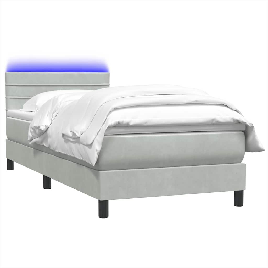 Box Spring krevet s madracem i LED svijetlo sivi 90x220 cm baršun