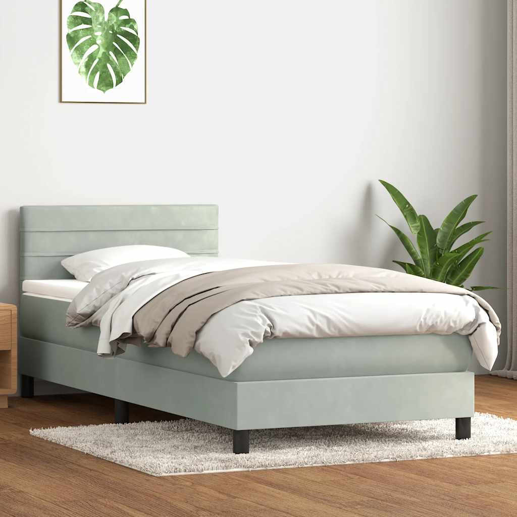 Box Spring krevet s madracem i LED svijetlo sivi 90x220 cm baršun