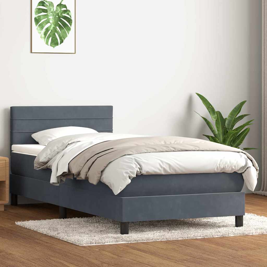 Box Spring krevet s madracem i LED tamnosivi 90x220 cm baršunasti