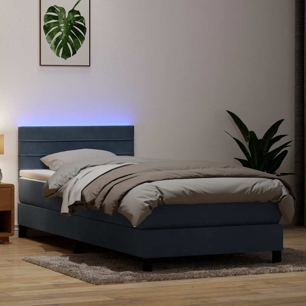 Box Spring krevet s madracem i LED tamnosivi 90x220 cm baršunasti