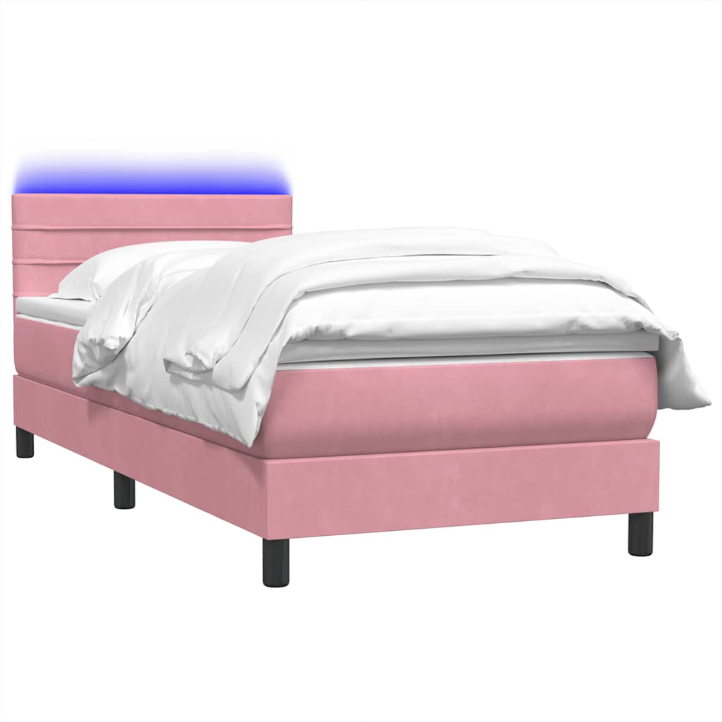 Box Spring krevet s madracem i LED ružičasti 90x220 cm baršunasti