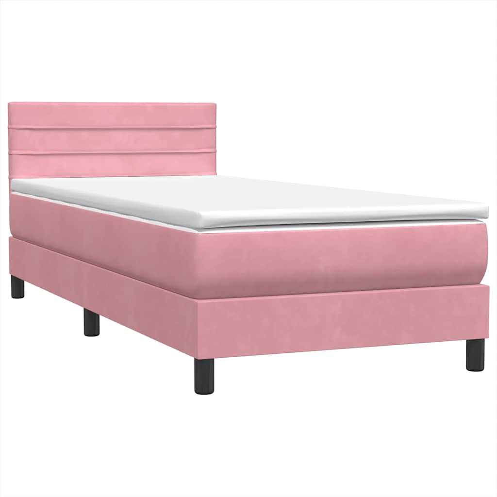 Box Spring krevet s madracem i LED ružičasti 90x220 cm baršunasti