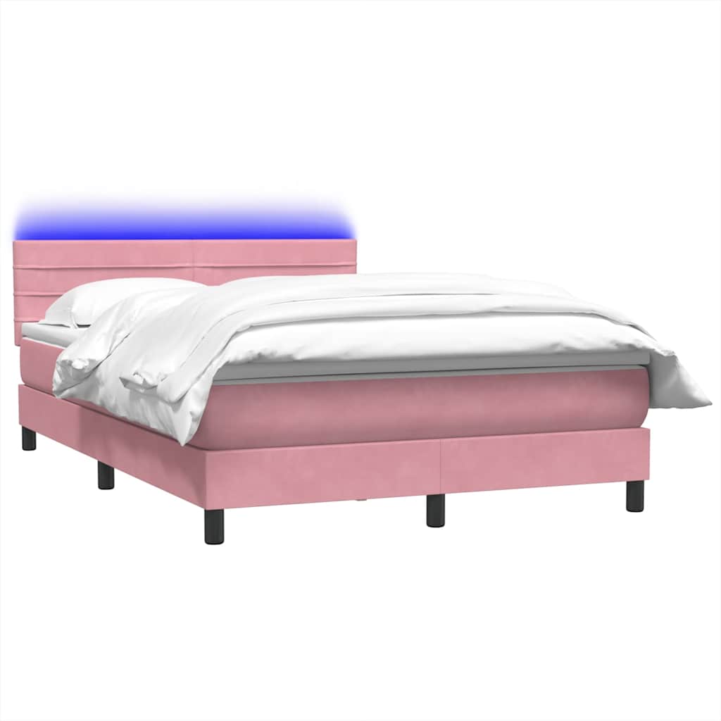 Box Spring krevet s madracem i LED ružičasti 160x220 cm baršun