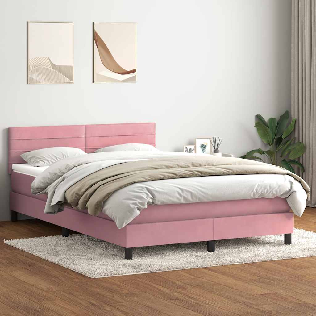Box Spring krevet s madracem i LED ružičasti 160x220 cm baršun