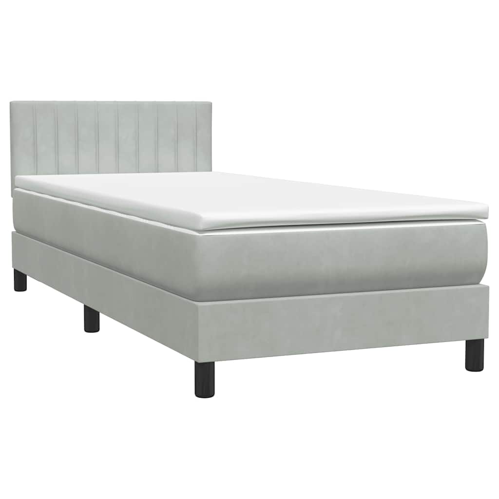 Box Spring krevet s madracem i LED svijetlo sivi 80x210 cm baršun