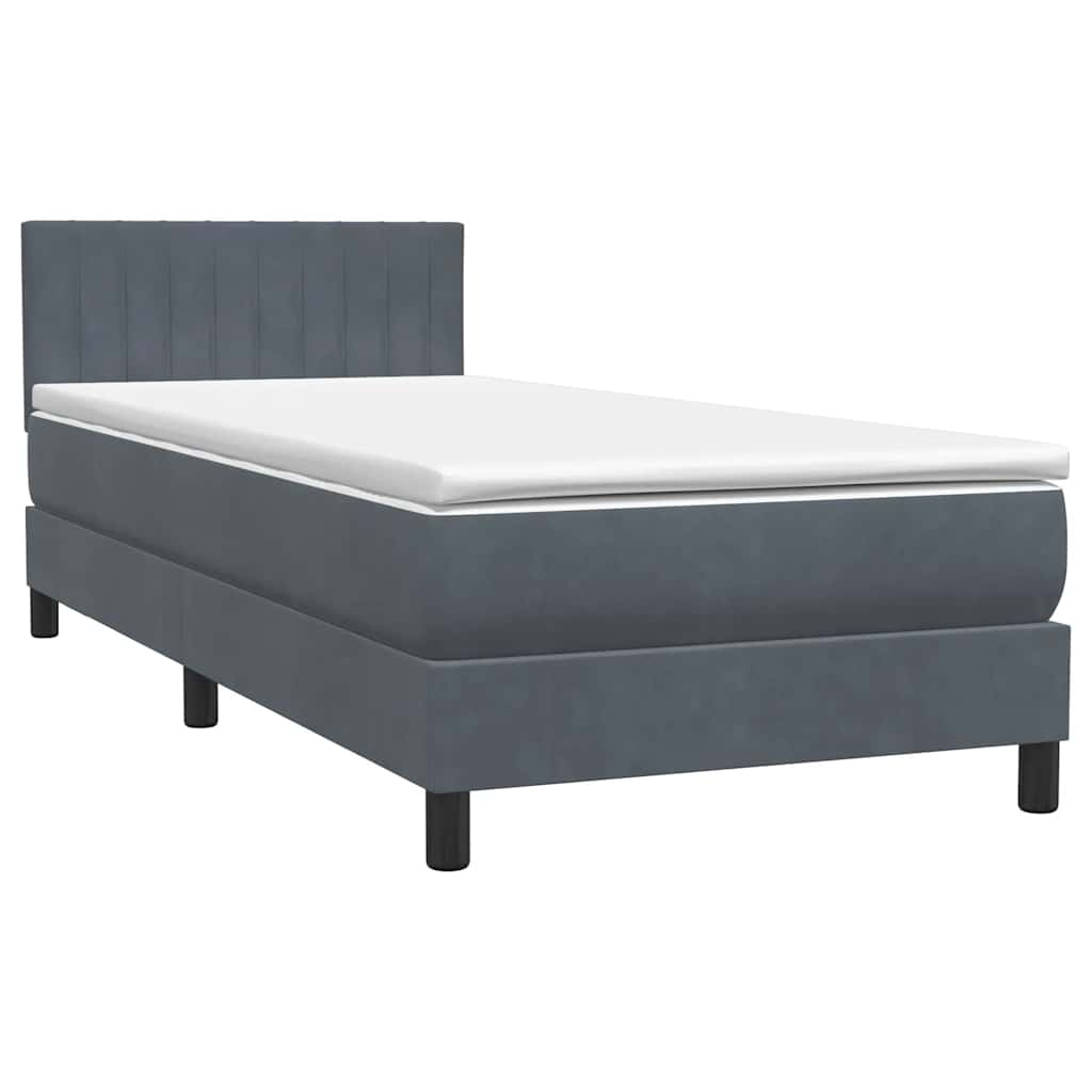 Box Spring krevet s madracem i LED tamno sivi 80x210 cm baršun