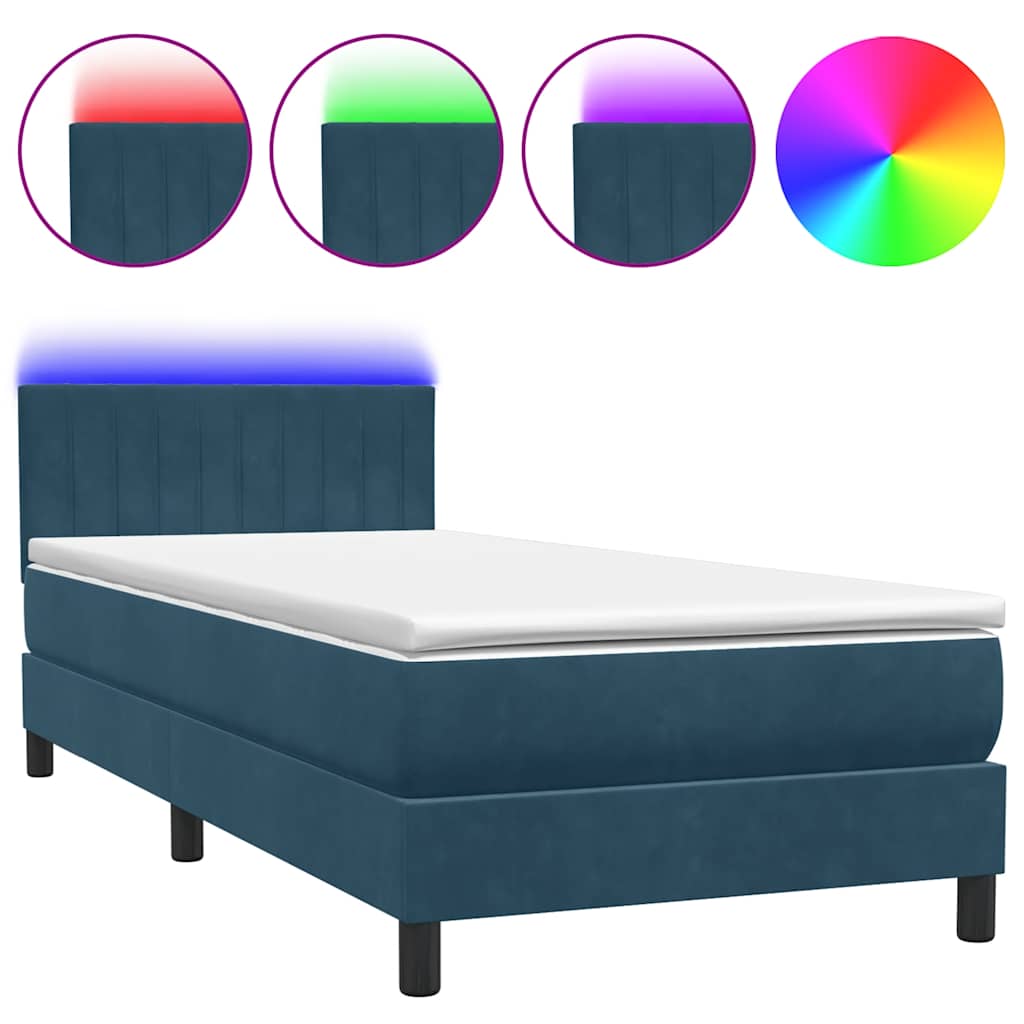 Box Spring krevet s madracem i LED tamnoplavi 80x210 cm baršun