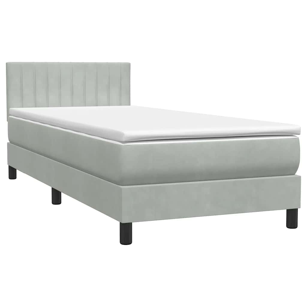 Box Spring krevet s madracem i LED svijetlo sivi 90x210 cm baršun