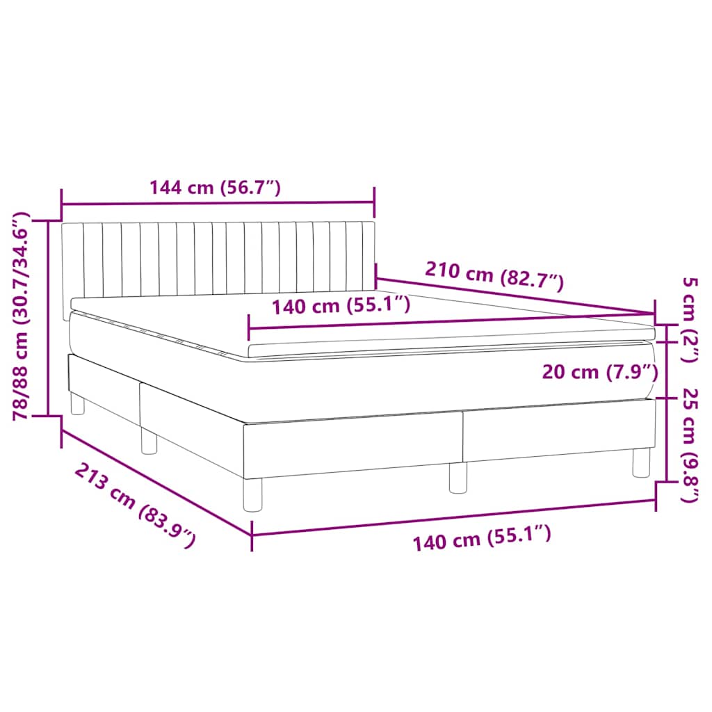 Krevet s oprugama i madracem LED ružičasti 140x210 cm baršunasti