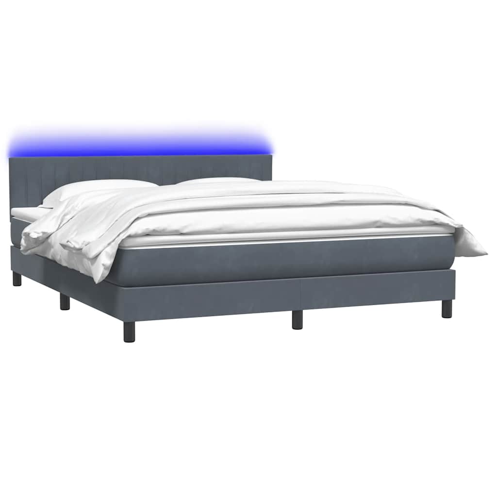 Krevet s oprugama i madracem LED tamnosivi 180x210 cm baršunasti
