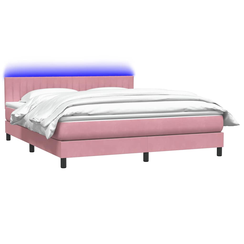 Krevet s oprugama i madracem LED ružičasti 180x210 cm baršunasti