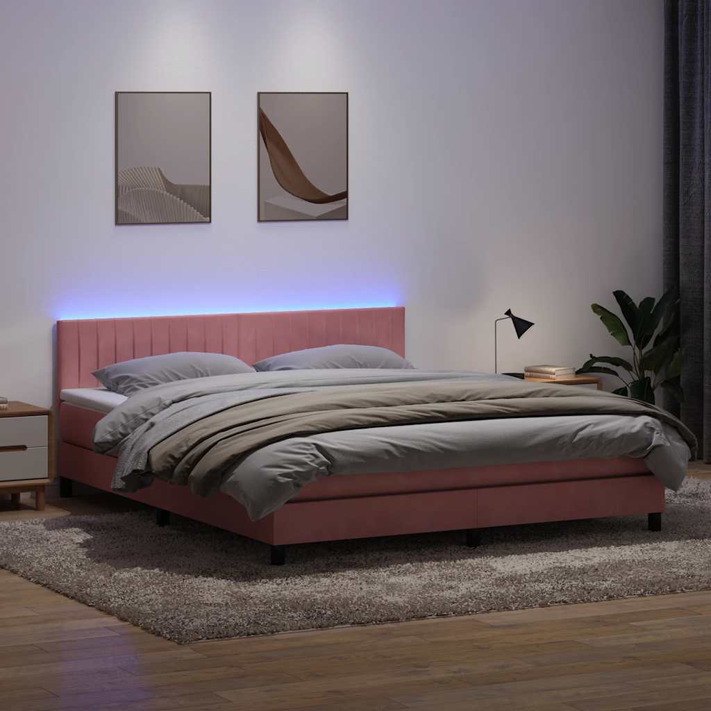 Krevet s oprugama i madracem LED ružičasti 180x210 cm baršunasti