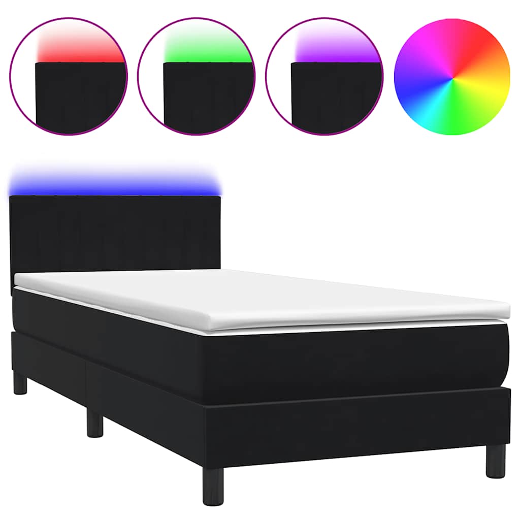 Box Spring krevet s madracem i LED crni 80 x 220 cm baršunasti
