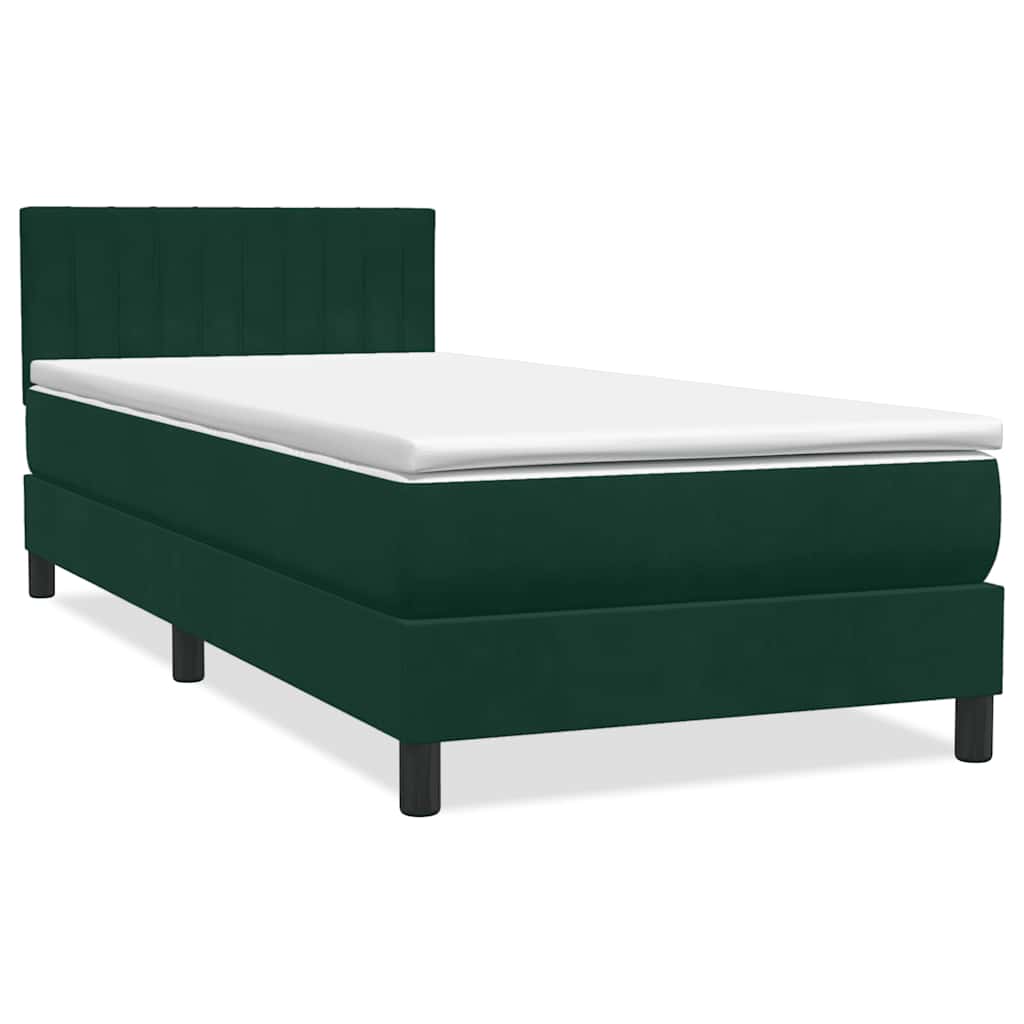 Box Spring krevet s madracem i LED tamnozeleni 80x220 cm baršun