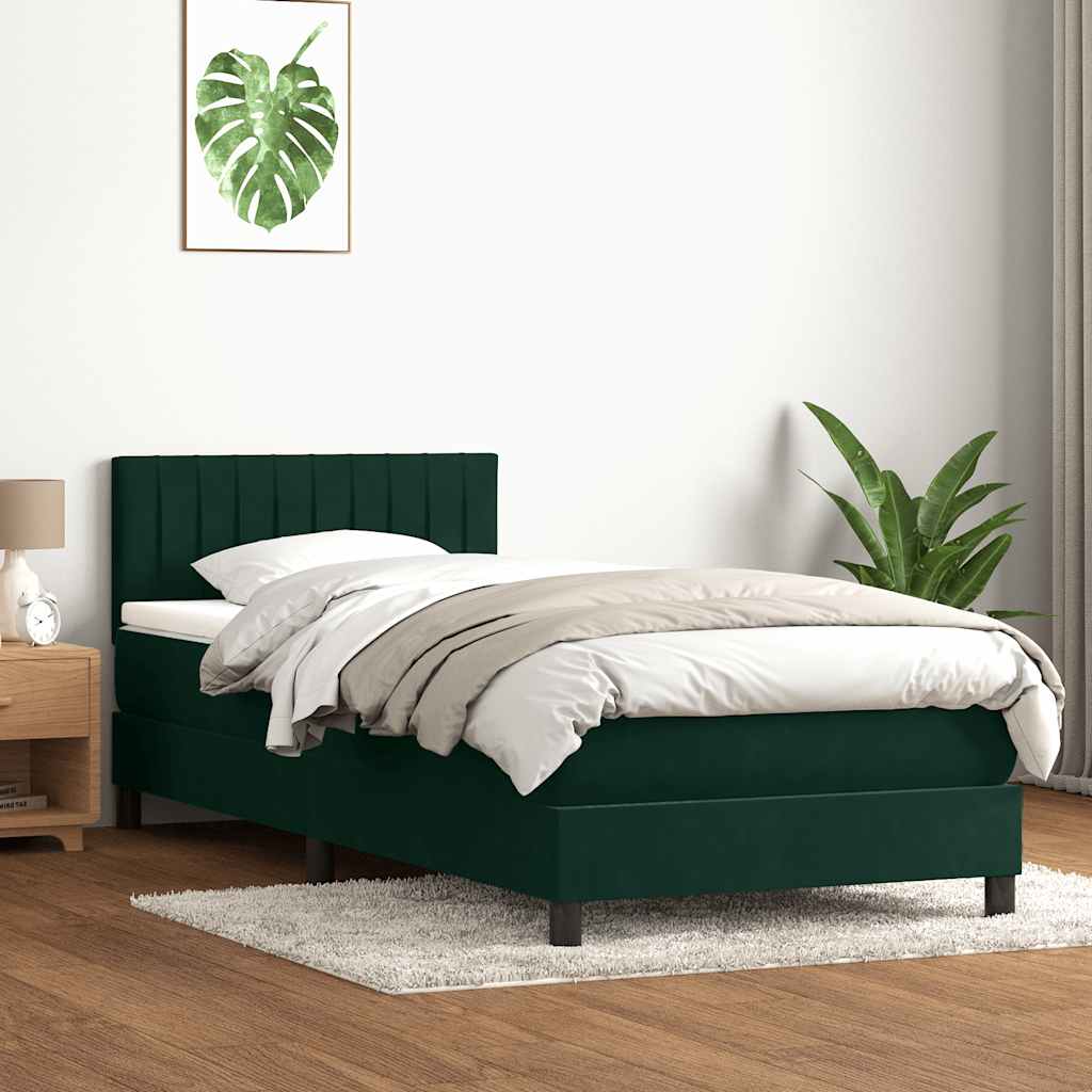 Box Spring krevet s madracem i LED tamnozeleni 80x220 cm baršun