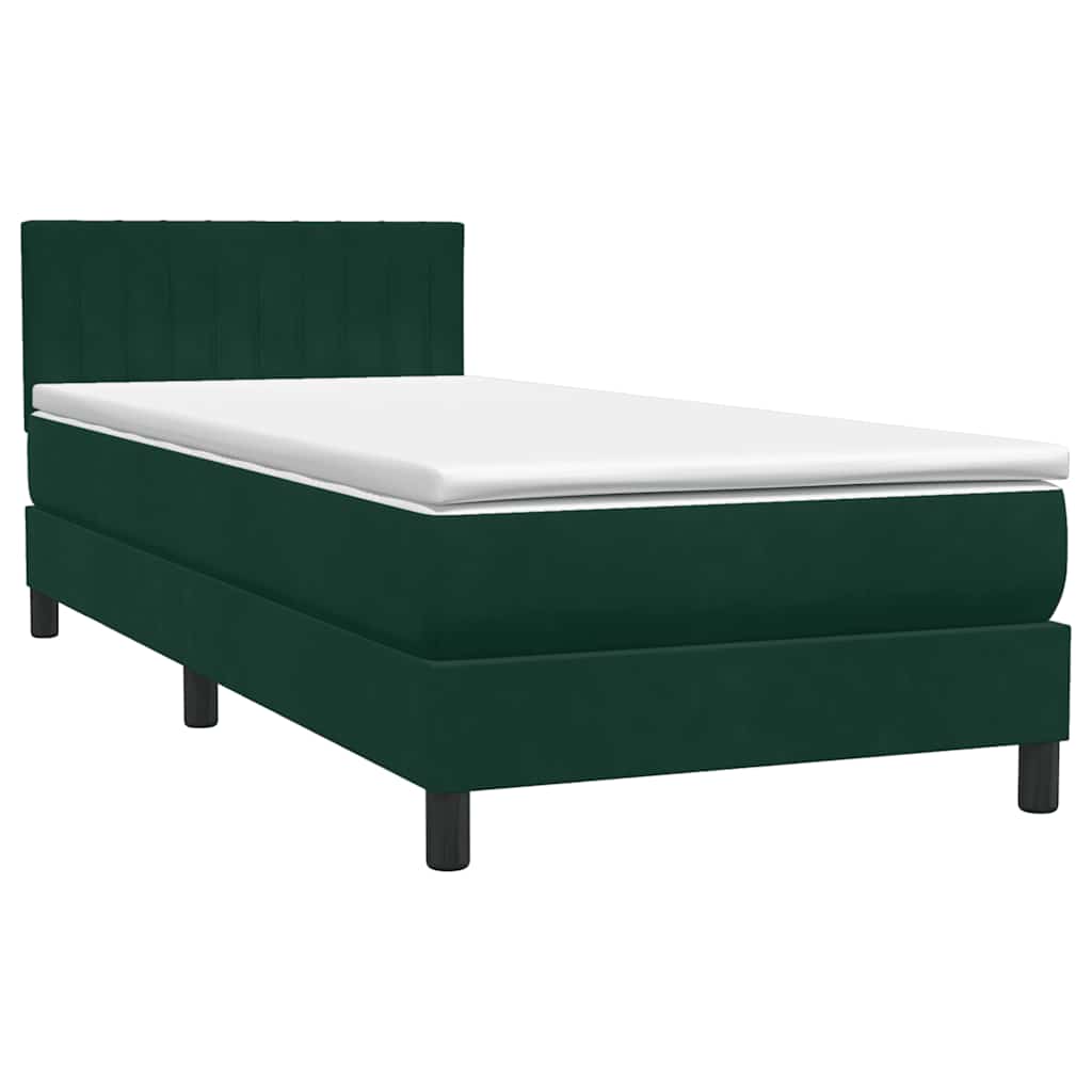 Box Spring krevet s madracem i LED tamnozeleni 80x220 cm baršun