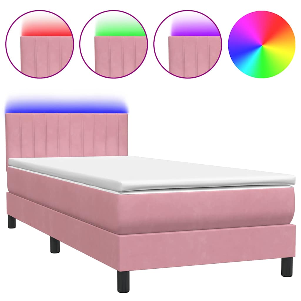 Box Spring krevet s madracem i LED ružičasti 90x220 cm baršunasti