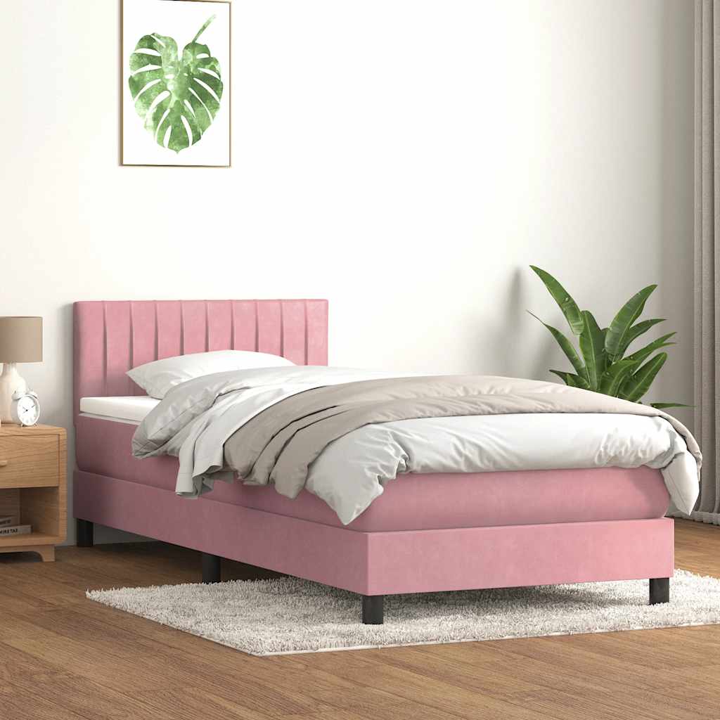 Box Spring krevet s madracem i LED ružičasti 90x220 cm baršunasti