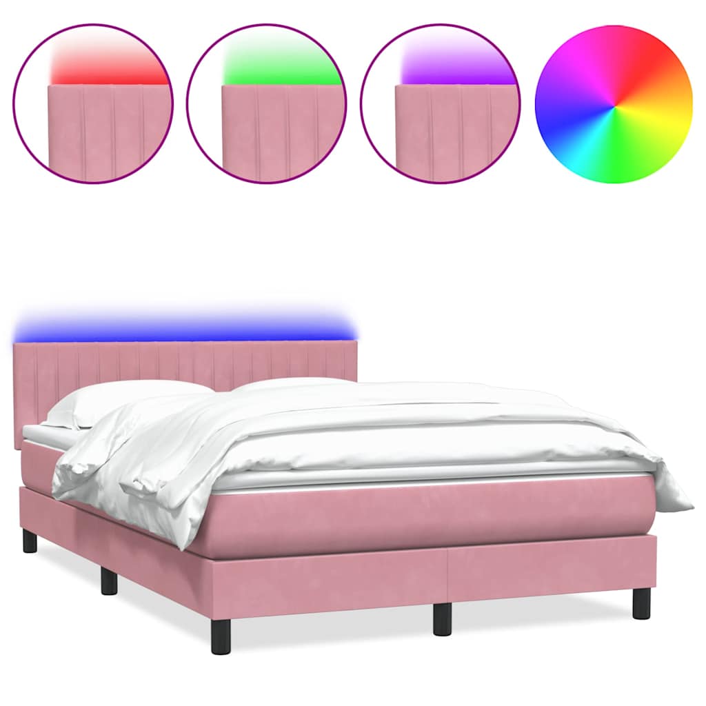Box Spring krevet s madracem i LED ružičasti 140x220 cm baršun