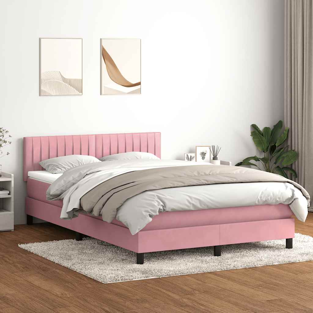 Box Spring krevet s madracem i LED ružičasti 140x220 cm baršun