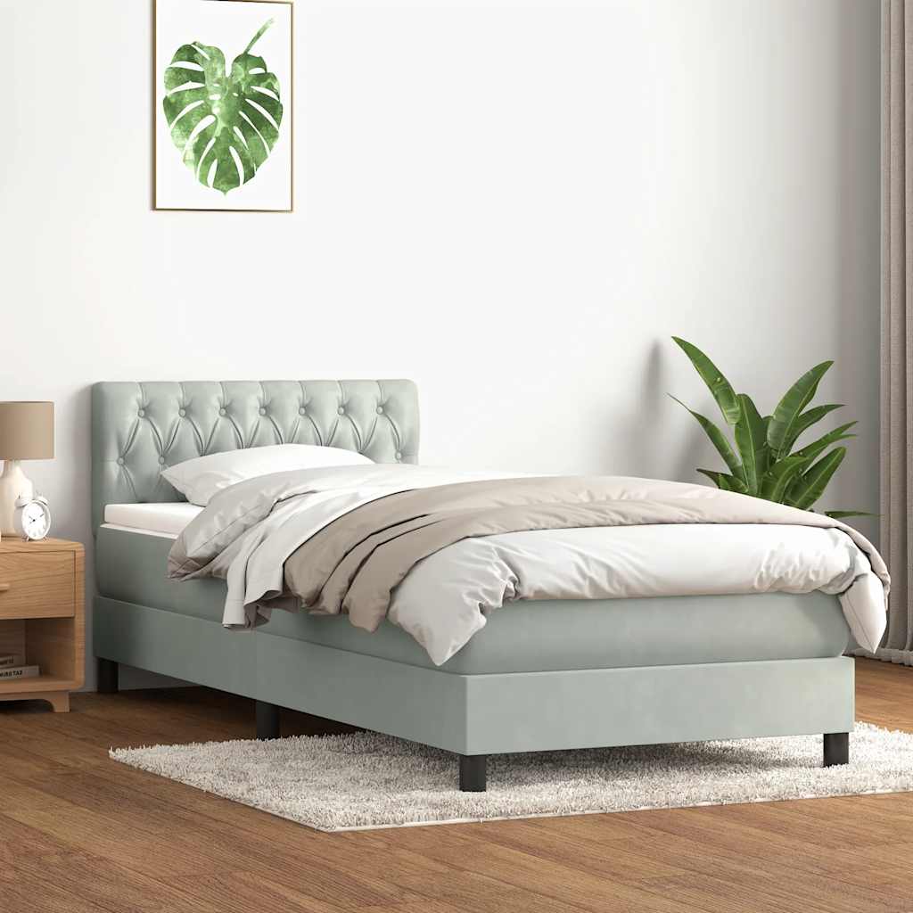 Box Spring krevet s madracem i LED svijetlo sivi 80x210 cm baršun