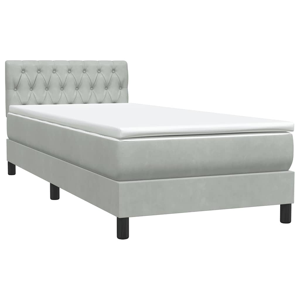 Box Spring krevet s madracem i LED svijetlo sivi 80x210 cm baršun