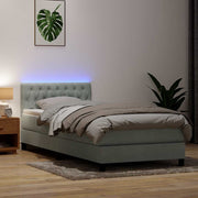 Box Spring krevet s madracem i LED svijetlo sivi 80x210 cm baršun