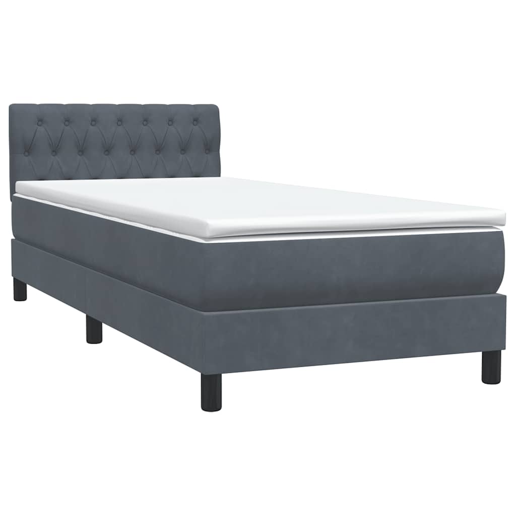 Box Spring krevet s madracem i LED tamno sivi 80x210 cm baršun