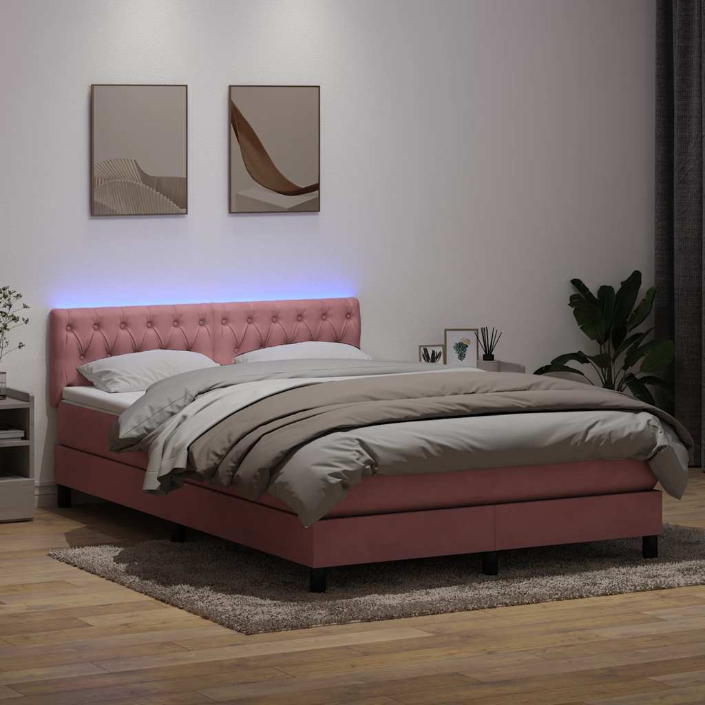 Krevet s oprugama i madracem LED ružičasti 160x210 cm baršunasti