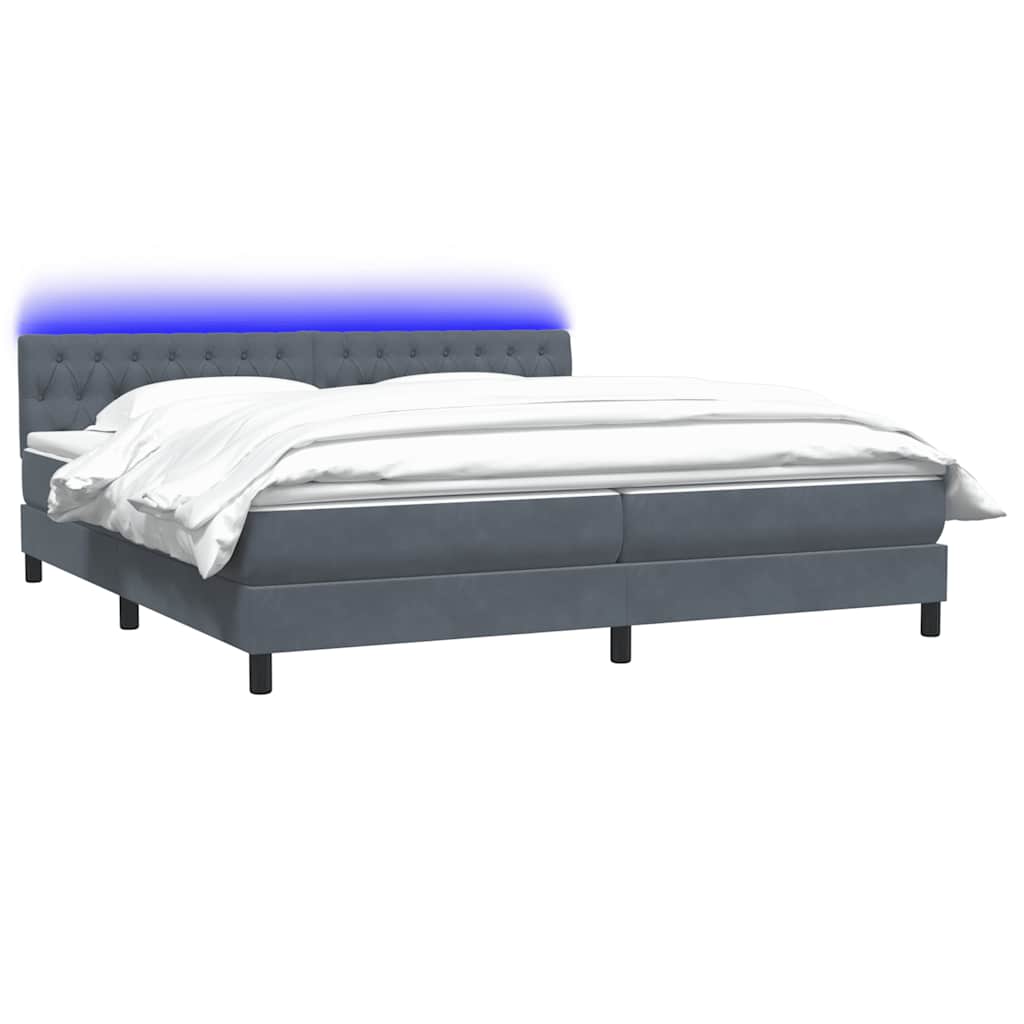 Krevet s oprugama i madracem LED tamnosivi 180x210 cm baršunasti