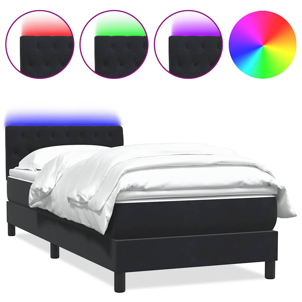 Box Spring krevet s madracem i LED crni 80 x 220 cm baršunasti