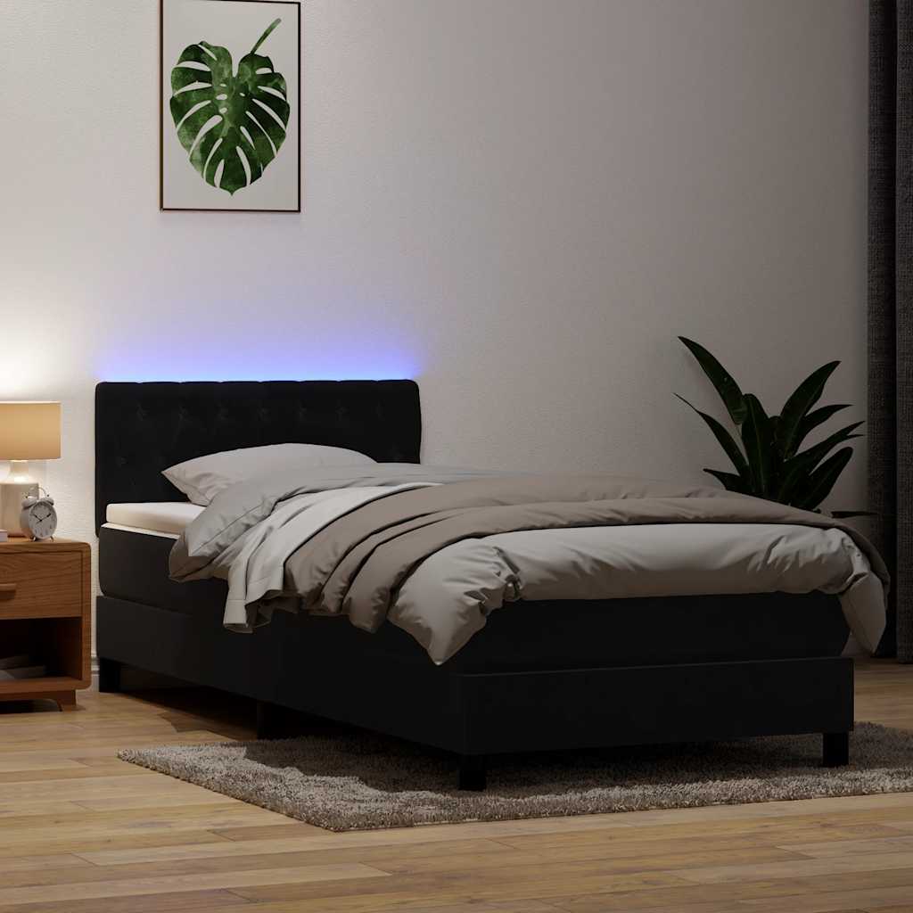 Box Spring krevet s madracem i LED crni 80 x 220 cm baršunasti