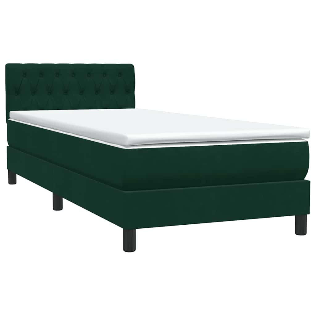 Box Spring krevet s madracem i LED tamnozeleni 80x220 cm baršun
