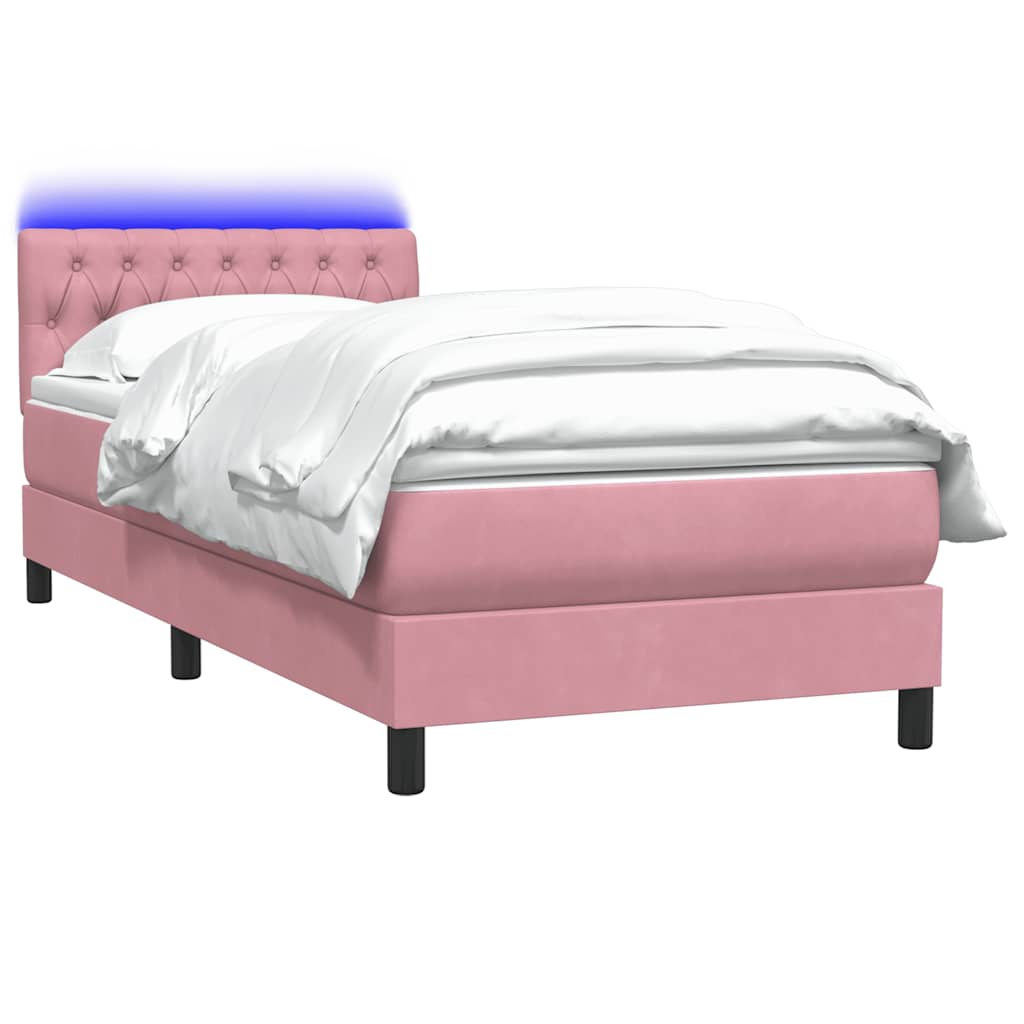 Box Spring krevet s madracem i LED ružičasti 80 x 220 cm baršunasti